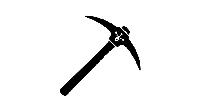 Black pickaxe tool icon with small chip element for cryptocurrency mining