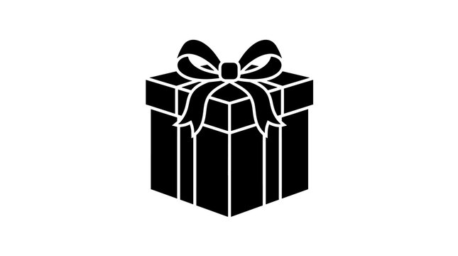Wrapped gift box with decorative ribbon black vector icon for holidays
