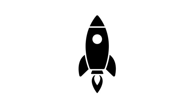 Rocket launch icon black silhouette for aerospace industry design projects