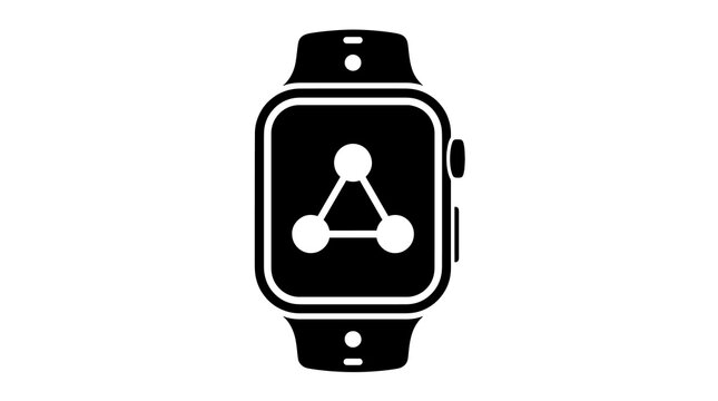 Digital smartwatch silhouette featuring network node sharing icon app