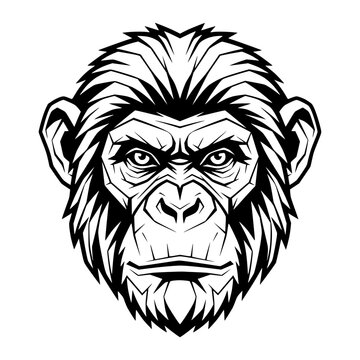 Stylized Chimpanzee Head Vector Illustration Isolated on White