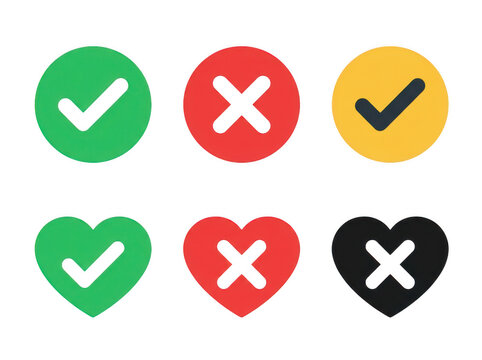 Checkmark and cross icons set with heart