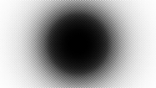 Black halftone dot pattern with radial gradient fade, in retro comic style, isolated on transparent background