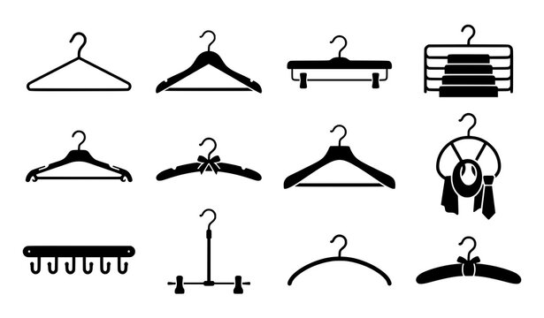 Clothes Hangers and Garment Hanging Accessories Icon Set