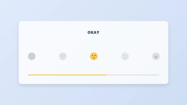 Feedback slider interface displays a neutral mood rating on a clean white card for customer satisfaction evaluation.
