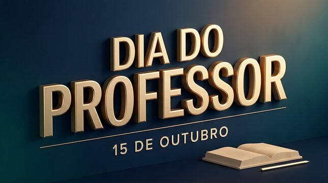 3D Golden Text Dia do Professor, Teacher's Day Celebration Graphic with Blackboard, Open Book and Pen, Blue Background Layout for Educational Social Media
