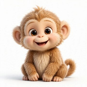 Cute baby monkey smiling happy isolated on white background - 3D illustration