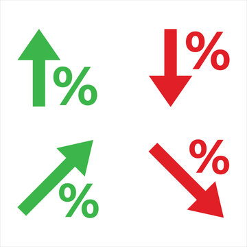 Green Increase and Red Decrease Percentage Arrow Icons Set