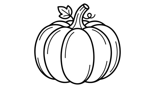 Black and white line art of a ripe pumpkin with a leaf and stem coloring page vegetable illustration monochrome minimalist