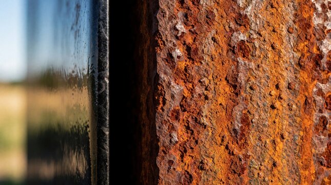 Macro view of heavily rusted metal surface with orange oxidation. Corroded iron texture shows deep decay, weathered industrial material. Rough bumpy pattern of aged steel with dark spots. Extreme
