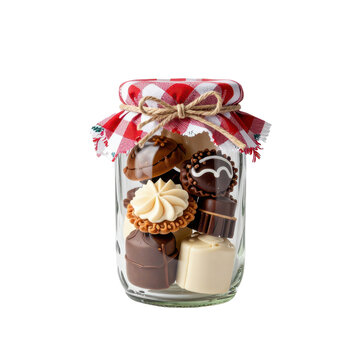 Glass jar filled with assorted chocolates and candies