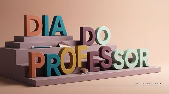 Colorful 3D wooden letters spelling Professor on staircase steps, educational typography art