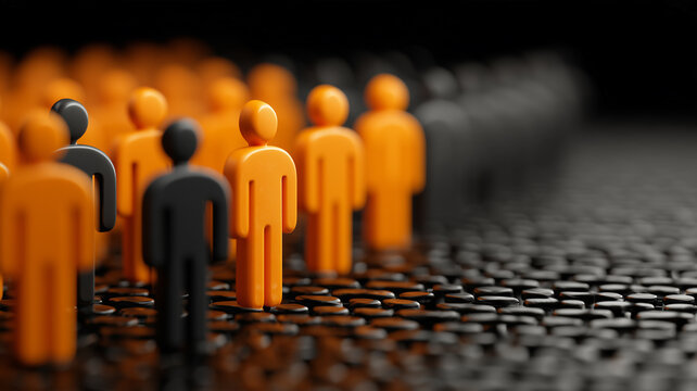 Human figures arranged in contrasting groups represent workforce diversity and demographic analysis for organizational planning.