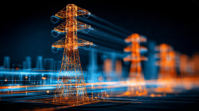 Electricity transmission towers connected by power lines illustrate modern energy infrastructure and reliable power distribution.
