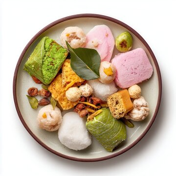 New Year Awurudu sweet platter with kavum kokis isolated on a white background