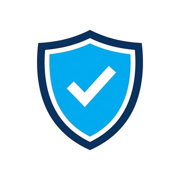 Flat vector icon of a blue shield with white checkmark