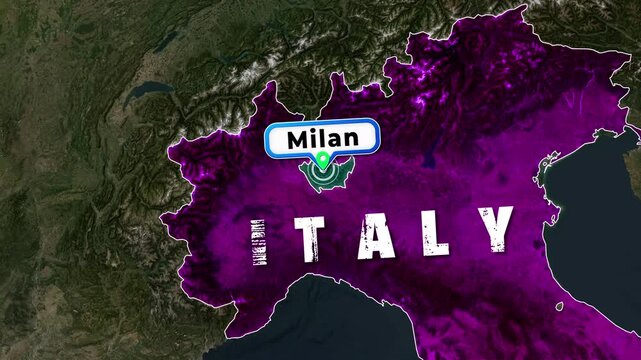 Italy Map Animation Highlighting Milan City Region with Location Pin