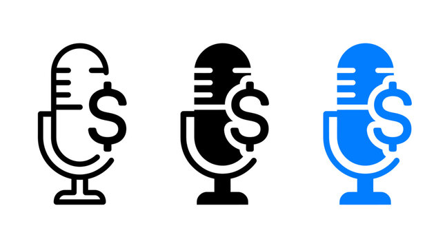 Podcast sponsorship dollar sign microphone vector icon symbol illustration