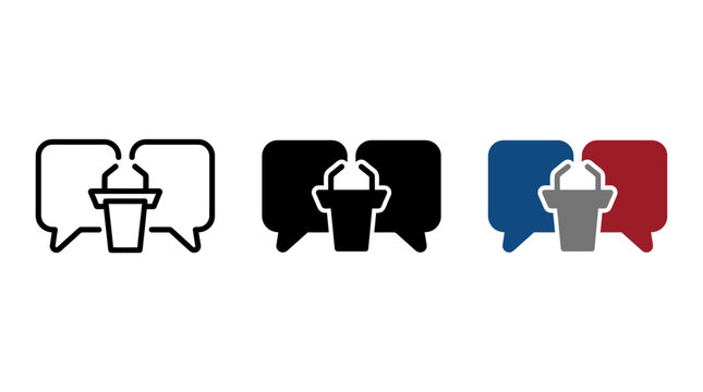Political debate icon design set with podiums and speech bubbles vector