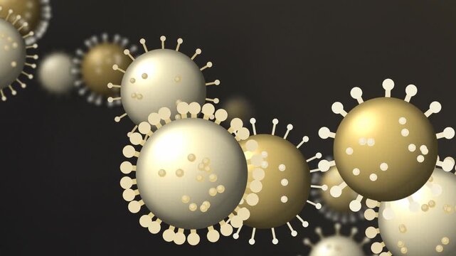 Fond abstrait de particules de virus noir et or en boucle sans couture