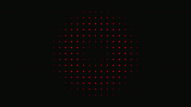 Abstract motion graphic of red light dots expanding outward in a circular pattern on a black background.