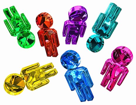 Colorful Crystal Figures, Transparent Glass People, 3D Human Figures, Crystal Human Characters, Abstract 3D Art, Glass Sculpture, Colorful Glass Figures, Translucent Acrylic Figures, Rainbow Crystal O