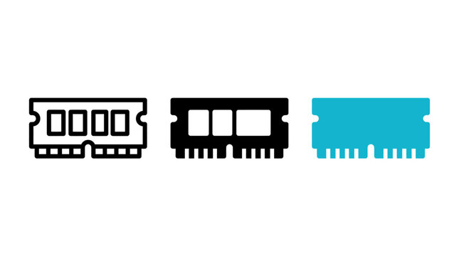 RAM Memory Icon Design Set with Computer Hardware and Technology Elements