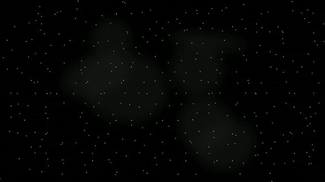 Abstract animation of small white particles drifting across a dark background with faint green nebula clouds.