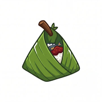 Cartoon Illustration of Small Nasi Kucing Rice Parcels Wrapped in Banana Leaves