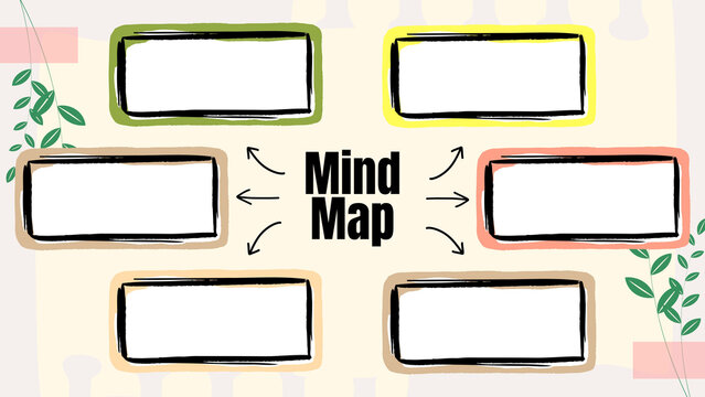 Mind map graphic layout with blank text boxes, modern infographic workflow chart, colorful business diagram background