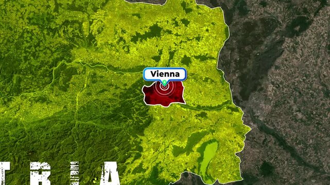 Austria Map Animation Highlighting Vienna Capital Region with Location Pin