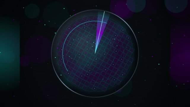 Futuristic rotating silicon wafer with cyan and violet laser scan