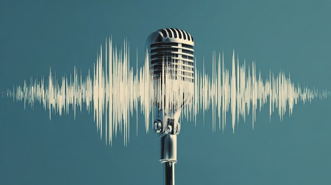 exaggerated. A stylized, distorted sound wave pattern visualized in front of a microphone. STEM education sheets, lab safety posters, designed for STEM education and laboratory safety posters.