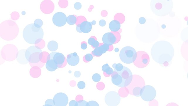 白背景「ピンクと水色の円形ドット・水玉粒子」が中央から溢れ出るアニメーション動画素材