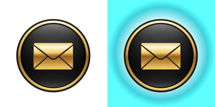 Golden envelope email icon isolated on transparent background