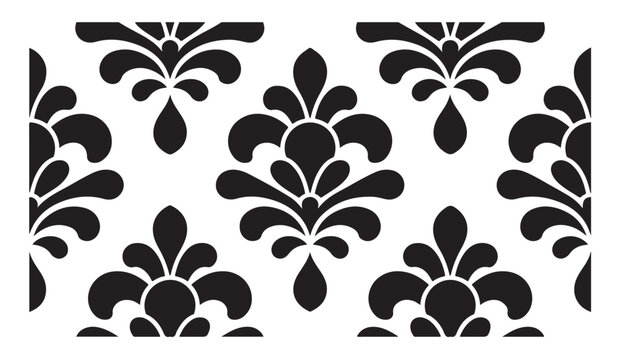 Damask pattern silhouette black floral wallpaper motif elegant victorian style vintage textile backdrop design.