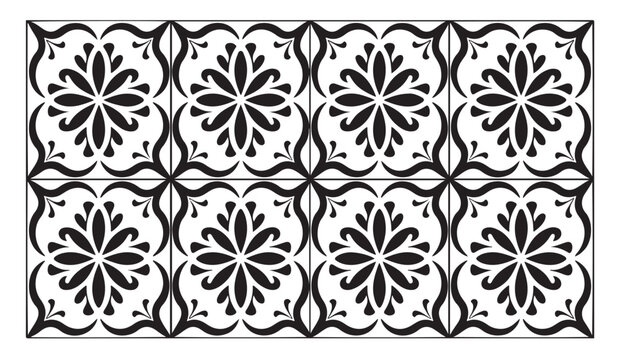 Tile pattern silhouette floral damask square mosaic vintage decor elegant repeat textile graphic element.