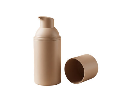 Beige cosmetic pump bottle mockup with a detached cap isolated transparent background