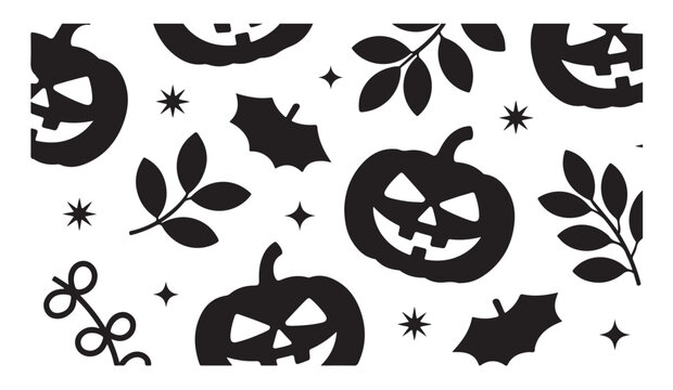 Halloween background pattern with black pumpkins bats and stars for festive decoration in creative graphic design.