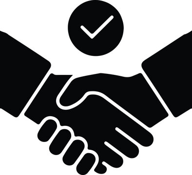 Business handshake icon with a checkmark signifying a successful agreement