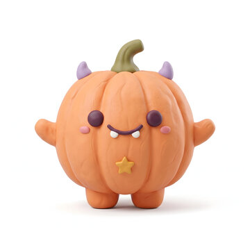 baby pumpkin monster made from pastel orange polymer clay
