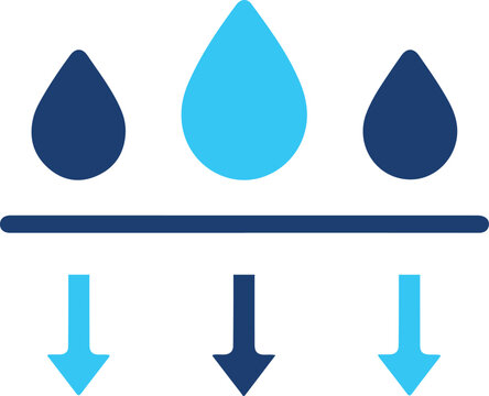 Water droplet filtration system icon with downward flow movement