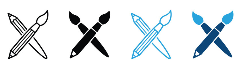 Obraz premium Design tools icon set featuring pencil and paintbrush symbols for drawing, illustration, creativity, and digital art.