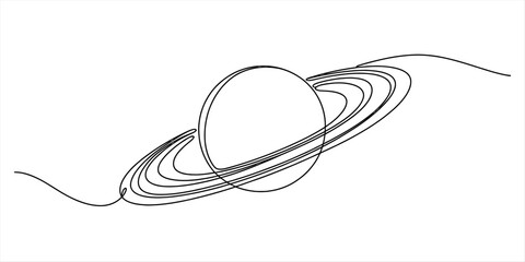 Saturn planet with rings drawn in a single continuous line style © Bemola