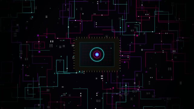 Futuristic Electronic Circuit Board Macro Tracking Animation