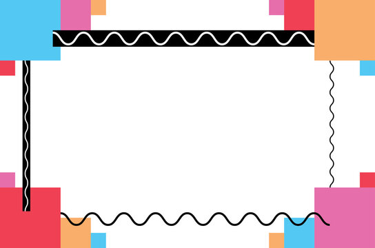 Memphis Style Colorful Frame Background with Abstract Geometric Shape Border. 23