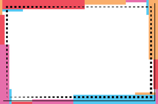 Memphis Style Colorful Frame Background with Abstract Geometric Shape Border. 29