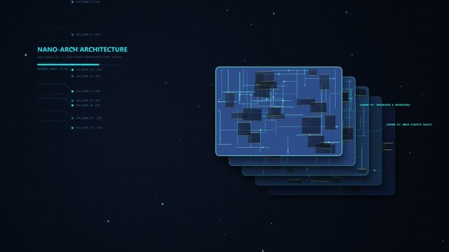 Futuristic Exploded Motherboard Layers and Circuit Plates Animation
