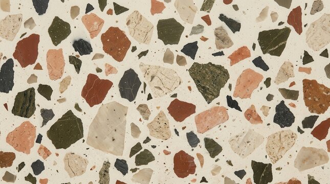 Terrazzo pattern with fragmented stone chips and a creamy base
