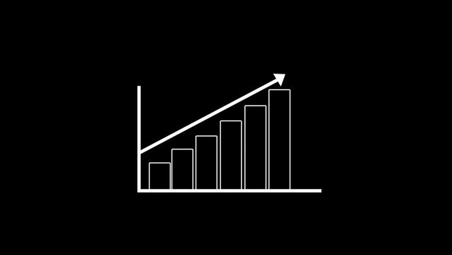Growing bar chart with upward trend arrow line art icon vector illustration.
